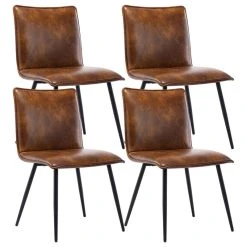Duhome Elegant Lifestyle Set Of 4 Minimalist Faux Leather Side Chairs For Dining Room, Yellowish-Brown