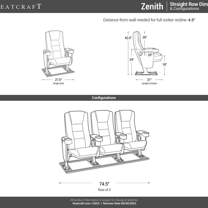 Seatcraft Zenith Movie Theater Seating, Black, Row Of 3 10 Seatcraft Zenith Movie Theater Seating, Black, Row Of 3 - Image 9