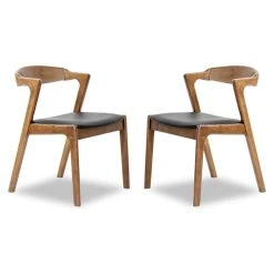 Ashcroft Roxy Mid-Century Modern Faux Leather Dining Chair In Black (Set Of 2)