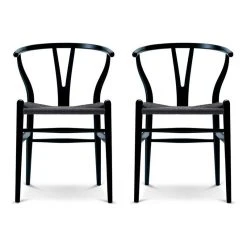Homedotdot Wood Dining Chairs With Open Y Back For Kitchen, Set Of 2, Black