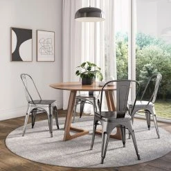 Belleze Trattoria Dining Chair, Metal, Stackable, Set Of 4, Gunmetal -abbyson shop ee81aaca020f3829 4826 w800 h800 b0 p0