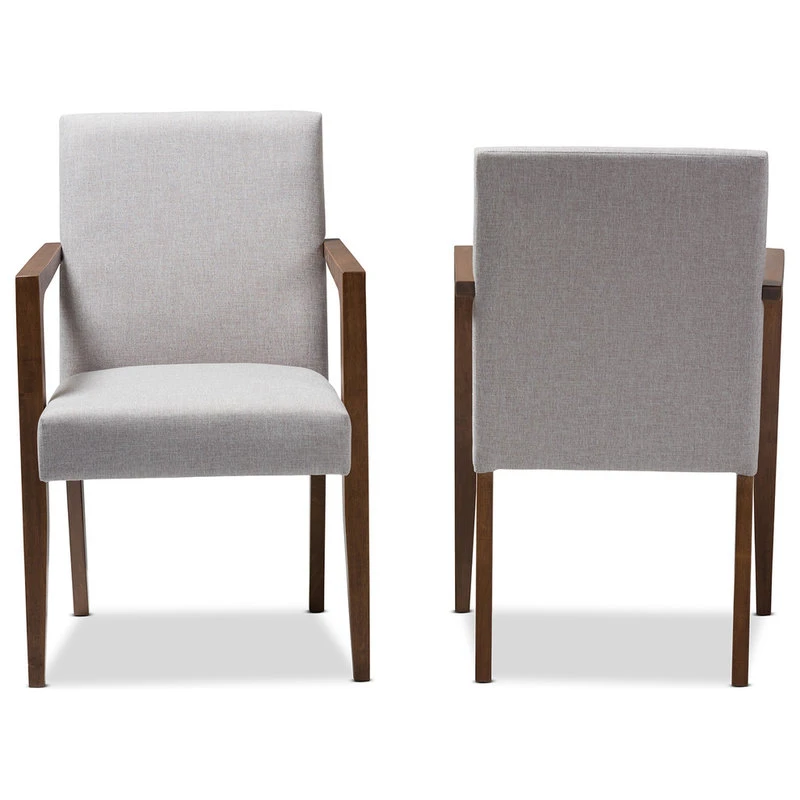 Baxton Studio Andrea Mid-Century Modern Grayish Beige Upholstered Wooden Armchair, Set Of 2 4 Baxton Studio Andrea Mid-Century Modern Grayish Beige Upholstered Wooden Armchair, Set Of 2 - Image 2