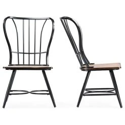 Wholesale Interiors Longford Dark-Walnut Wood And Black Metal Dining Chair, Set Of 2