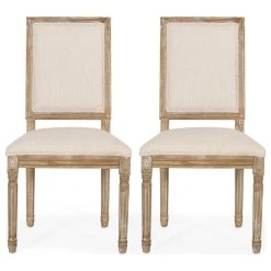 GDFStudio Amy French Country Wood Upholstered Dining Chair, Set Of 2, Beige/Natural