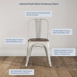 Belleze Wood Seat Metal Dining Chairs, Set Of 4, Antique White -abbyson shop fa718ea0020f38fa 9843 w800 h800 b0 p0