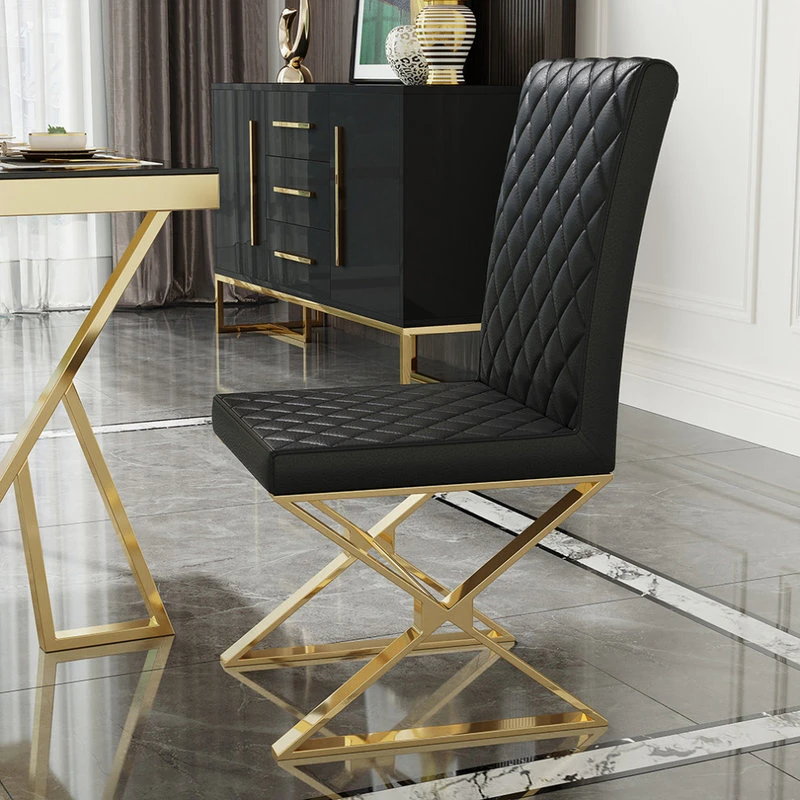 HOMARY Upholstered Black PU Leather Dining Chair Set Of 2 Stainless Steel Leg Gold 9 HOMARY Upholstered Black PU Leather Dining Chair Set Of 2 Stainless Steel Leg Gold - Image 7