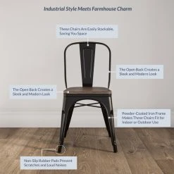 Belleze Wood Seat Metal Dining Chairs, Set Of 4, Black -abbyson shop fbb15d11020f38ae 9861 w800 h800 b0 p0