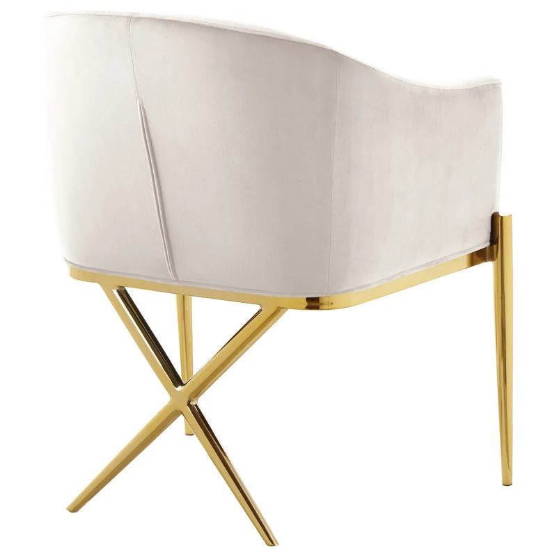 Meridian Furniture Xavier Velvet Dining Chair, Cream, Gold Legs 4 Meridian Furniture Xavier Velvet Dining Chair, Cream, Gold Legs - Image 2