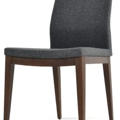 SohoConcept Pasha Wood High Back Chair, Solid Beech Walnut Finish Base, Dark Gray Wool