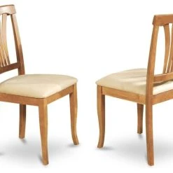 East West Furniture Avon Chair With Cushion Seat, Oak Finish, Set Of 2